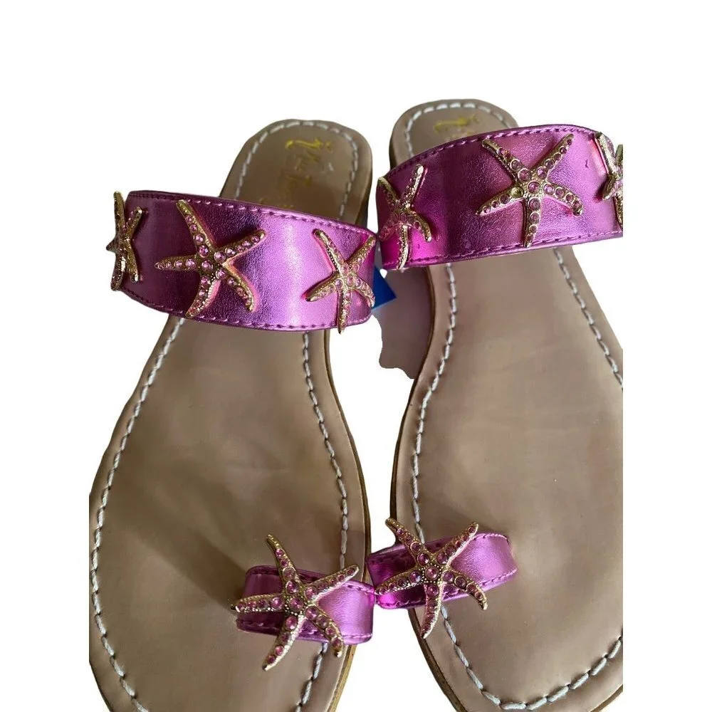 NWT Pink Miss Trish Sandals Toe Strap Starfish Detail Girls Size 4